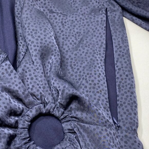 NEW BA&SH Midi Dress Navy Blue Size 4 V-Neck Marine Jacquard Peekaboo Ring - Picture 3 of 8